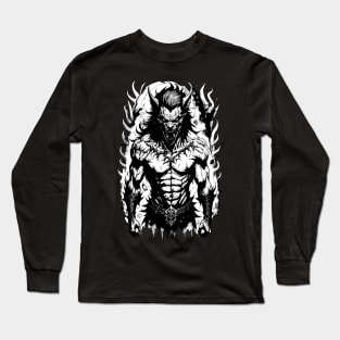 Black White Werewolf Art Drawing Long Sleeve T-Shirt